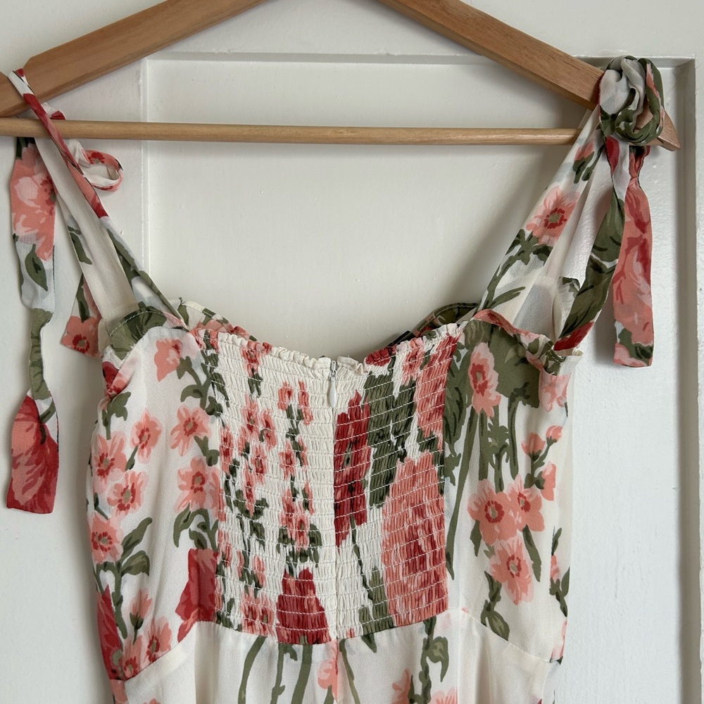 Reformation Floral Midi Dress in Cream and Red - Picture 5 of 7